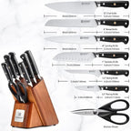 KEEMAKE Kitchen Knife Set with Block, 8Pcs Razor Sharp Chef Knife Set, High Carbon Stainless Steel Knife Block Set with Kitchen Scissors, Cooking Knife Set for Meat Vegetable Fruit