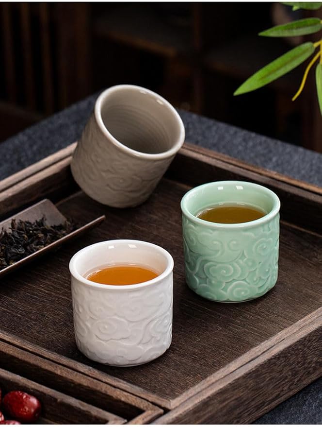 Ceramic Espresso Cups Set of 2 or 4-3oz Demitasse Cups for Coffee & Tea, No Handles, Durable & Dishwasher Safe (Grey white, Large)