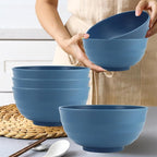 Large Soup Bowl 60 OZ, Wheat Straw Bowl Set of 6, Large Plastic Bowls Rusable, Microwave Safe Big Bowl for Fruit, Salad, Popcorn, Serving Bowls for Kitchen, Picnic, RV - Bule