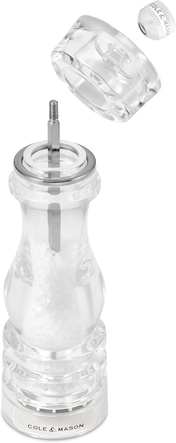 Cole & Mason London Refillable Spice Mill - Kitchen & Home Accessory - Table Salt Grinder - Salt Mill with Ceramic Mechanism - 8", Acrylic
