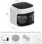 BOSWELL Glass Air Fryer, 7.5QT with Transparent Fry Bowl, Circulating Heating, Temperature Control, Stainless Steel Air Fryer Roast, Dishwasher Safe (white)