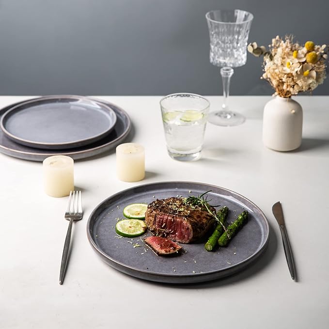 AmorArc Stoneware Dinnerware Sets,Round Reactive Glaze Ceramic Plates and Bowls Set,Highly Chip and Crack Resistant | Dishwasher & Microwave Safe Dishes,Service for 4 (12pc)