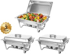 3 Packs Chafing Dish Buffet Set Stainless Steel Food Warmer with 8QT 3 Full Size Pans Portable for Parties Catering Buffet Servers and Warmers