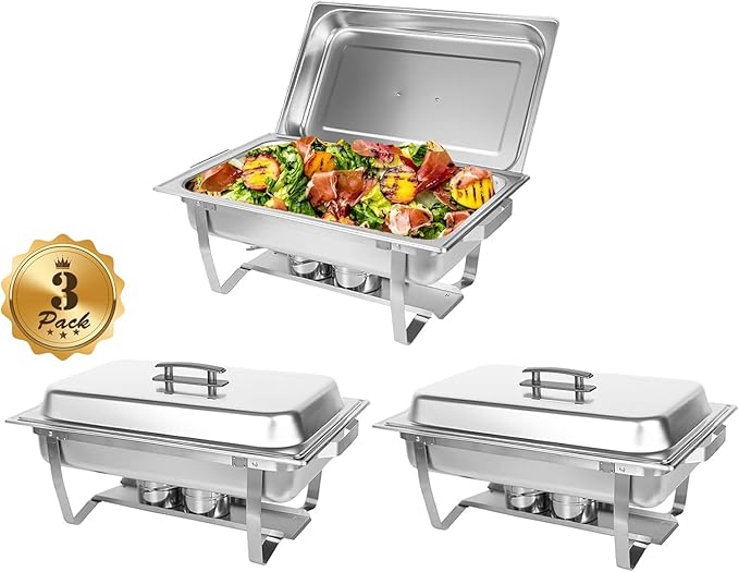 3 Packs Chafing Dish Buffet Set Stainless Steel Food Warmer with 8QT 3 Full Size Pans Portable for Parties Catering Buffet Servers and Warmers
