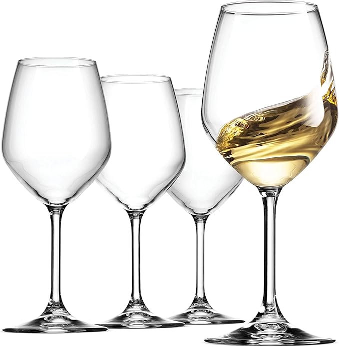 Bormioli Rocco 14.75 oz White Wine Glasses (Set Of 4): Crystal Clear Star Glass, Laser Cut Rim For Wine Tasting, Elegant Party Drinking Glassware, Restaurant Quality