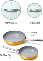 Caraway Ceramic Fry Pan Duo with Glass Lids - Non-Stick Frying Pans (10.5” & 8”) - Non Toxic, PTFE & PFOA Free - Oven Safe & Compatible with All Stovetops – Marigold