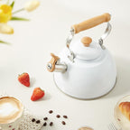 ROCKURWOK Tea Kettle, Tea Pot with Cool Touch Ergonomic Handle, Teapot Food Grade Stainless Steel, Tea Kettle Stovetop, Kettle Teapot, Whistling Tea Kettle, Tea Pot, 2.7 Quart (White)