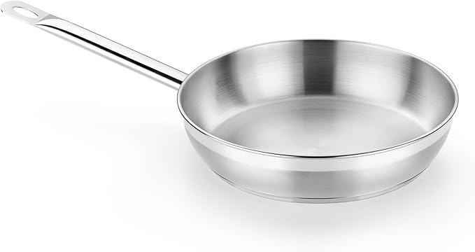 BRA COOKWARE Profesional Frying Pan | 8 inches Professional Skillet | Stainless Steel Pan w/o Non-Stick Coating | All Stovetop Compatible - Full Induction Skillet | 100% FOA Free | Brushed Finish