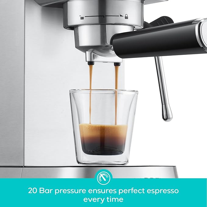 CASABREWS CM5418 Espresso Machine 20 Bar, Compact Espresso Maker with Steam Milk Frother, Stainless Steel Coffee Machine with 34oz Removable Water Tank for Cappuccino, Gift for Women or Men, Silver
