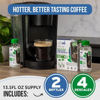 Keurig Compatible Descaling Solution. 2 Bottles of Descaler Solution. Descaling Kit Removes Limescale For Hotter Coffee. 4 Uses Descaler For Keurig Coffee Makers.