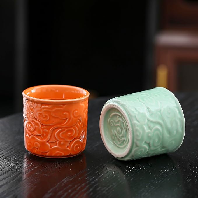 Ceramic Espresso Cups Set of 2 or 4-3oz Demitasse Cups for Coffee & Tea, No Handles, Durable & Dishwasher Safe (lawngreen, 4)