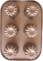 Canele Molds 6-Cavity Nonstick, Mini Canele Mold Cake Pan, Carbon Steel Canelle Pastry Molds, Washable Muffin Cupcake Pans for Oven Baking - Gold