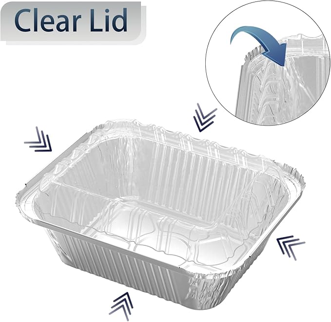 200 Pack 1 lb Rectangular Disposable Aluminum Foil Pan 16 oz Take Out Food Containers with Clear Plastic Dome Lids, for Catering, Baking, Roasting Food