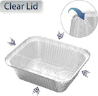 100 Pack 1 lb Rectangular Disposable Aluminum Foil Pan 16 oz Take Out Food Containers with Clear Plastic Dome Lids, for Catering, Baking, Roasting Food