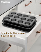 Nonstick Baking Pans Set, 19 PCS Stackable Bakeware Sets, Oven Pan Set Includes Baking Tray, Cookie Sheet, Cake Pans, Loaf Pan, Muffin Pan, Silicone Cups