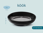 KooK Pasta Bowls Set of 6, Salad Bowl, Large, Ceramic, Microwave and Dishwasher Safe, Great for Soups and Salads, Shallow Serving Bowls, Glossy Porcelain, 32 oz, (Black)