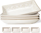 Artena Ceramic Pasta Bowls Set of 4-9.85 Inch Large Salad Bowls, 25 oz Serving Bowls for Soup, Dinner & Party - Embossed Microwave Safe Kitchen Dishes, Rectangle Plates (Multiple Patterns)
