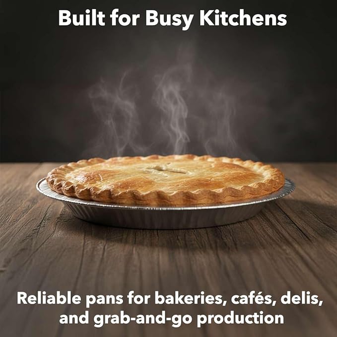 125-Pack 9 5/8" Foil Pie Pans - Deep 1 3/16" Disposable Aluminum Pie & Tart Pans with Full Curl Rim - For Commercial Baking, Batch Cooking, Freezer Storage & Retail Packaging