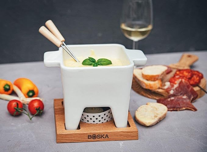 Boska Tealight Tapas Fondue Set - Best for Cheese or Chocolate Sauce - Microwave Safe Ceramic Hot Pot Chocolate Fountain Snack - Wedding Registry Items Small Kitchen Appliances
