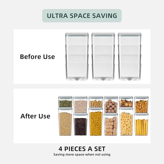 12 Pcs Pop Airtight Food Storage Containers with Lids for Kitchen Pantry Organization Stackable Cereal Snacks Flour Sugar Coffee Spaghetti (1.2, 2.0, 2.7, 3.3qt)*3