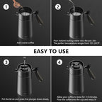 Stainless Steel French Press Coffee Maker, Double Walled Insulated Coffee & Tea Maker with Filter (Matte Black, 32 Ounce)
