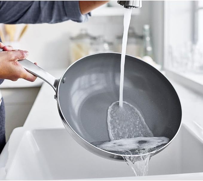 GreenPan Chatham Tri-Ply Stainless Steel Healthy Ceramic Nonstick 11" Wok Pan, PFAS-Free, Multi Clad, Induction, Dishwasher Safe, Oven Safe, Silver