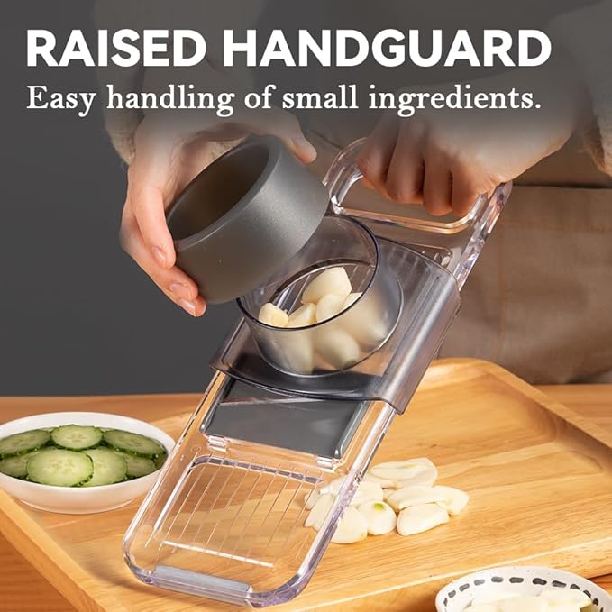 KEOUKE Transparent Multifunctional Mandoline Slicer - 6 Blades Interchangeable, Handheld Vegetable Cutter with Hand Guard for Kitchen, Onion, Garlic, Safe Food Slicer