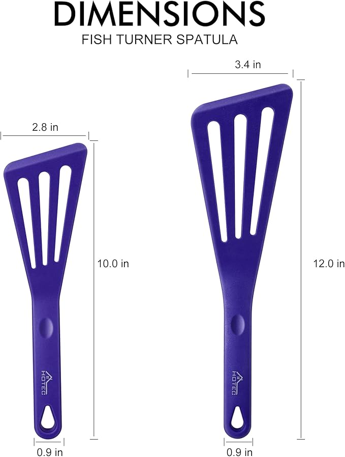 HOTEC 600℉ Heat Resistant Silicone Slotted Fish Turner Spatula Set, BPA Free Kitchen Cooking Spatulas, for Non Stick Cookware Dishwasher Safe Classic Blue, set of 2