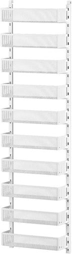 10-tier Over The Door Pantry Organizer with Mesh Baskets, Adjustable & Stable Hanging Spice Rack for Kitchen, Bathroom, Bedroom, and Baby Essentials Storage (16" W 10-Tiers, White)