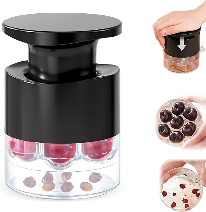 Cherry Pitter, 7-Hole Push-Type Cherry Pitter with Pit Storage Tray, Efficient Pit Removal, Multi-Particle Separator, Fruit Seed Remover Tool (Black)