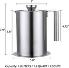 Sumerflos 1.8 L/1.9 Quart Stainless Steel Grease Strainer and Container - Large Oil Storage Pot Grease Keeper with Dust-Proof Lid & Easy Grip Handle - for Bacon, Kitchen Cooking or Frying Oil