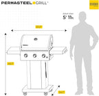 Permasteel 3-Burner Propane Gas Grill, 30,000 BTUs BBQ Grill with Cast Iron Grates, Foldable Side Tables & Tool Hooks, Outdoor Grill, Azure