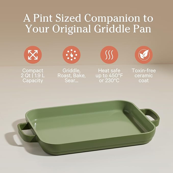 Our Place Mini Griddle Pan - 2 Quart Nonstick Ceramic Sheet Pan & Stovetop Griddle with Handles | Toxin-Free Cast Aluminum | Oven Safe up to 450°F | Sage