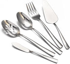 Large Hostess Serving Utensils Set, Stainless Steel Heavy Duty Serving spoons, Slotted Spoons, Serving Fork, Cake Server, Butter Knife, Dishwasher Safe (Silver)