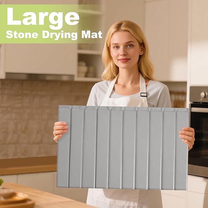 Stone Drying Mat for Kitchen Counter Foldable, Stain-Resistant PU Leather, Absorbent Diatomaceous Earth Bath Mat, Collapsible Quick Dry Stone Dish Drying Mat Large for Countertop 23" x 15.3"