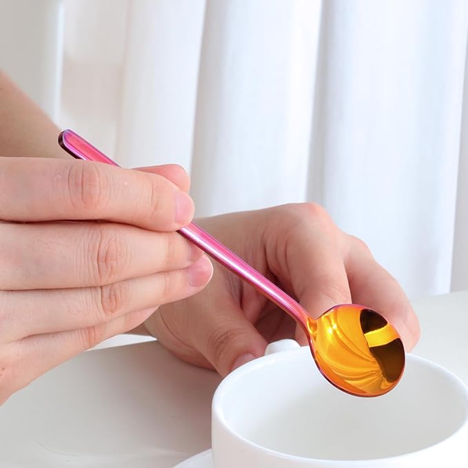 TEHAHA 8 Pcs Coffee Spoons, Stainless Steel Espresso Spoon，5.3 Inches Mini Tea Spoon, Lightweight Small Round Spoons Set for Coffee,Tea,Ice Cream,Sugar,Cappuccino