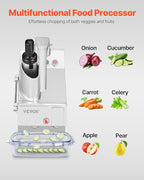 VEVOR Food Processor & Vegetable Chopper, 2 Feeding Holes Food-Grade Stainless Steel Food Processor Chopper with Detachable 6 Blades, 3mm/5mm/7mm/10mm Shredder, 2mm/4mm Slicer, for Vegetables, Fruit