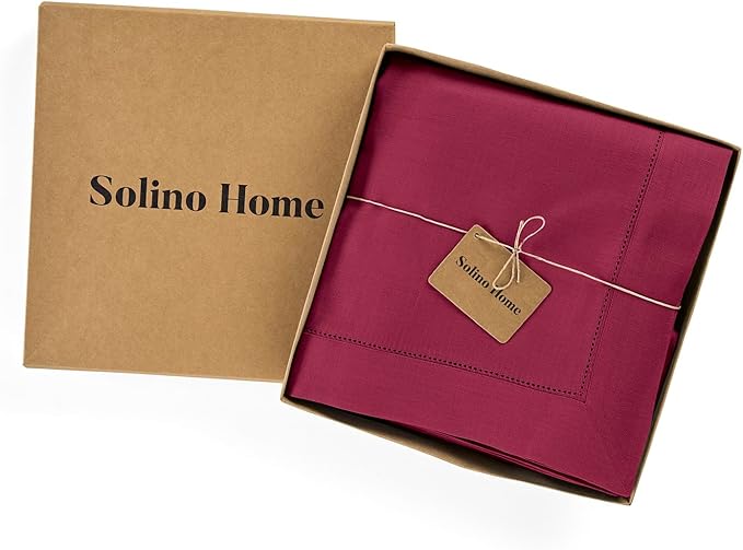 Solino Home Beet Linen Tablecloth 60 x 108 Inch - 100% Pure Linen Hemstitch Table Cloth for Rectangle Tables - Classic Hemstitch, Machine Washable Tablecloth for Summer, Fall, Autumn