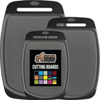 GORILLA GRIP BPA-Free Reversible Kitchen Cutting Board Set of 3, US Designed, Nonporous, Juice Grooves Catch Liquid, Slip Resistant Border, Dishwasher Safe, Durable Food Chopping Boards, Black Gray