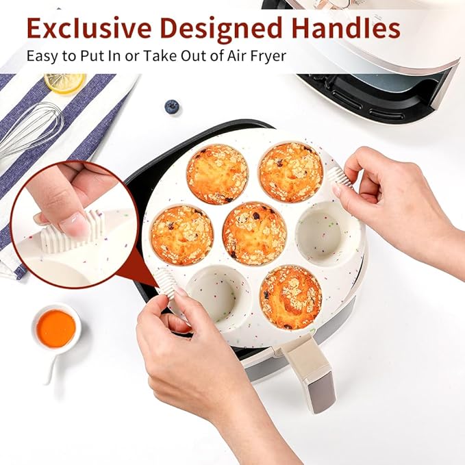 GOKCEN's Silicone Egg Bite Molds [2 Pack] Air Fryer Accessories - Fit Air Fryer 5,6,8 qt Pressure Cooker - Food Freezer Tray - Reusable Storage Container (Round - Confetti)