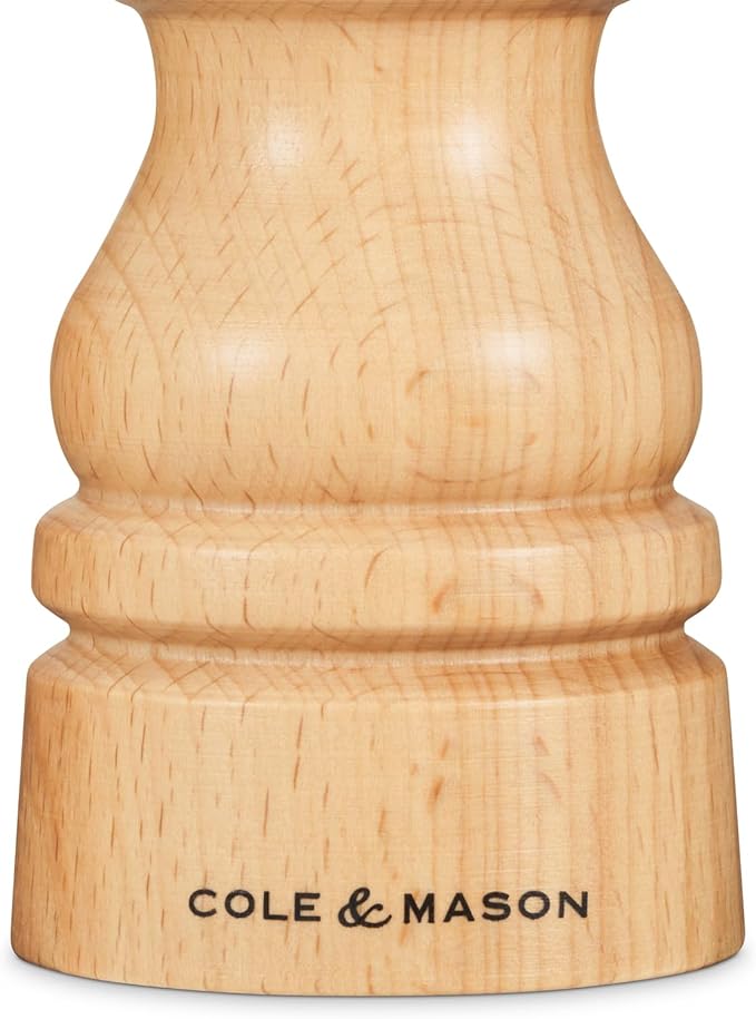 Cole & Mason London Refillable Spice Mill - Kitchen & Home Accessory - Table Black Pepper Grinder - Pepper Mill with Carbon Steel Mechanism - 5", Natural Beech