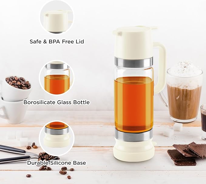 Aelga Coffee Syrup Dispenser, Honey Dispenser, 12 OZ Glass Syrup Bottles with Handle, No Drip Pouring, Coffee Bar Accessories for Coffee and Tea, White 2 Pack