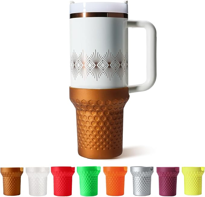 Metallic Glitter Boot for Stanley, Silicone Protector Sleeve Accessories for Stanley Quencher H2.0 FlowState Tumbler 40oz / Adventure Quencher Tumbler 40oz (Bronze)