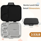 Stainless Steel Bento Box Kids, Leak Proof Metal Bento Lunch Box,3 Compartments 304 Stainless Steel Bento Lunch Containers for School and Office,Dishwasher Safe, BPA-Free(Black)