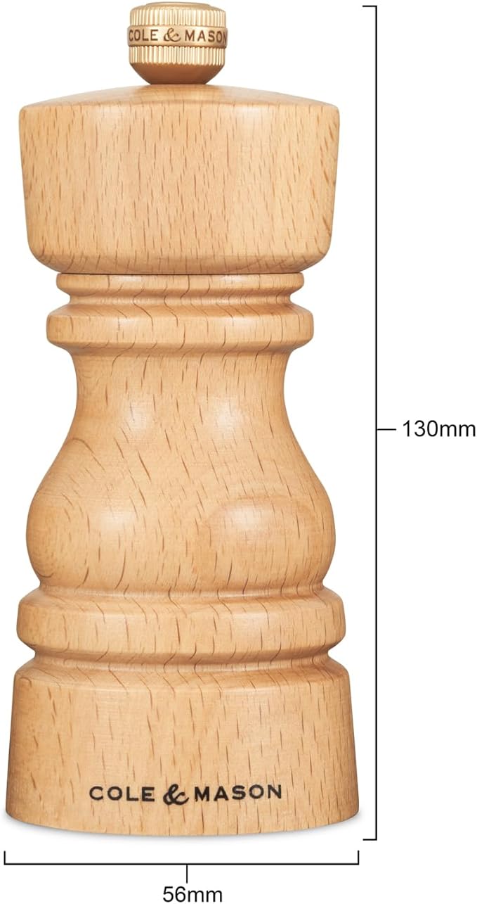 Cole & Mason London Refillable Spice Mill - Kitchen & Home Accessory - Table Salt Grinder - Salt Mill with Ceramic Mechanism - 5", Natural Beech