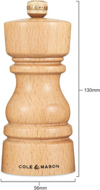 Cole & Mason London Refillable Spice Mill - Kitchen & Home Accessory - Table Salt Grinder - Salt Mill with Ceramic Mechanism - 5", Natural Beech
