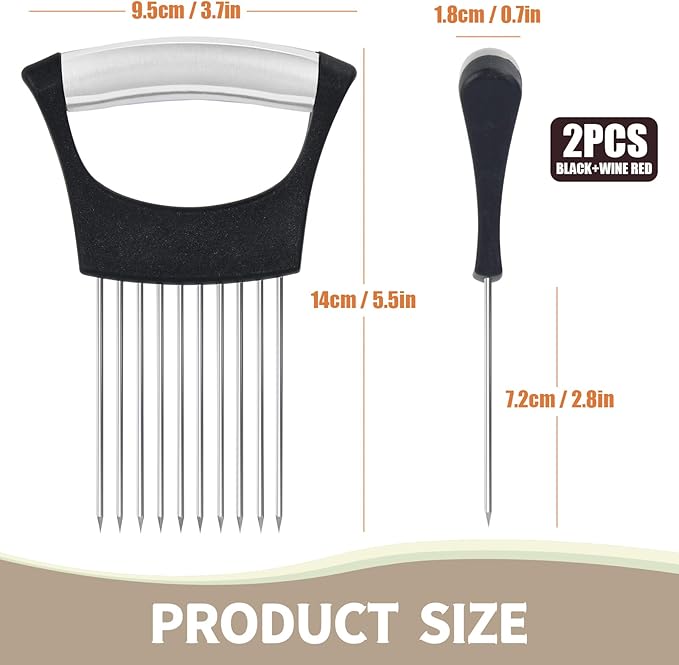 2PCs Stainless Steel Onion Slicer Holder, Onion Cutter Holder for Slicing of Onions,Tomatoes,Avocados,Eggs and Other Vegetables,KItchen Utensils (Wine Red & Black)