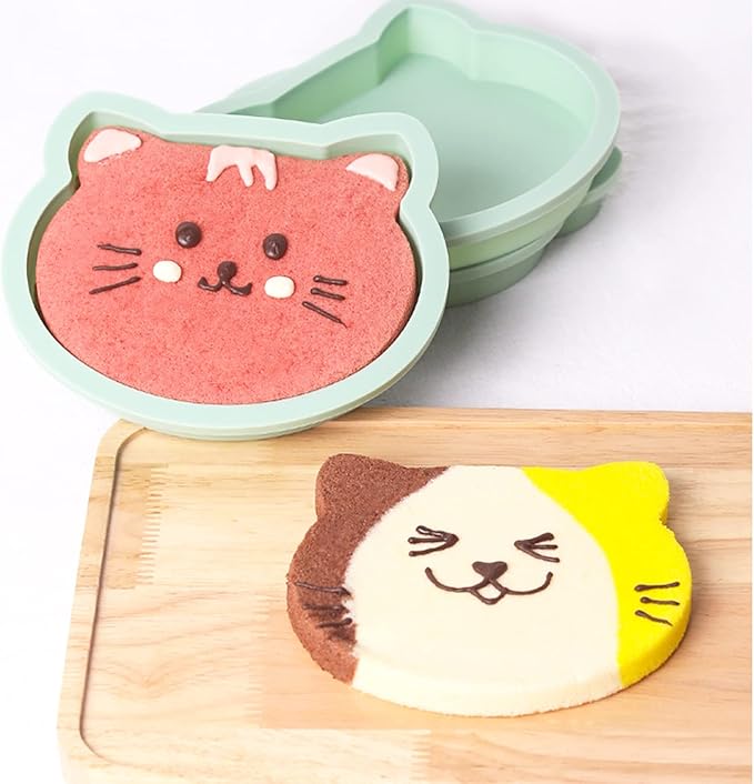4Pcs Layer Cake Pans Set, 6 Inch Rainbow Cake Baking Pans,Silicone Cake Molds for Pizza Vegetable Pancake Quiche and Resin Crafts (Cat)