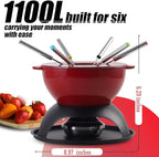 Artestia Cast Iron Cheese Fondue Set 11-Piece with Adjustable Burner, 6 Colored Forks, 5-Cup Red Swiss Fondue Set for Cheese, Chocolate, Caramel, Meat – Family Size 4-6 Persons