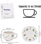 Koythin Ceramic Coffee Mug with Saucer Set, Cute Creative Pink and Blue Floral Cup Unique Irregular Design for Office and Home, 10 oz/300 ml for Latte Tea Milk